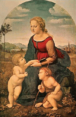 Рафаэль Санти.  Мадонна с младенцем Христом и Иоаном Крестителем