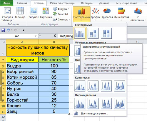 Практическое задание по теме Организация вычислений и построение диаграмм в Microsoft Excel