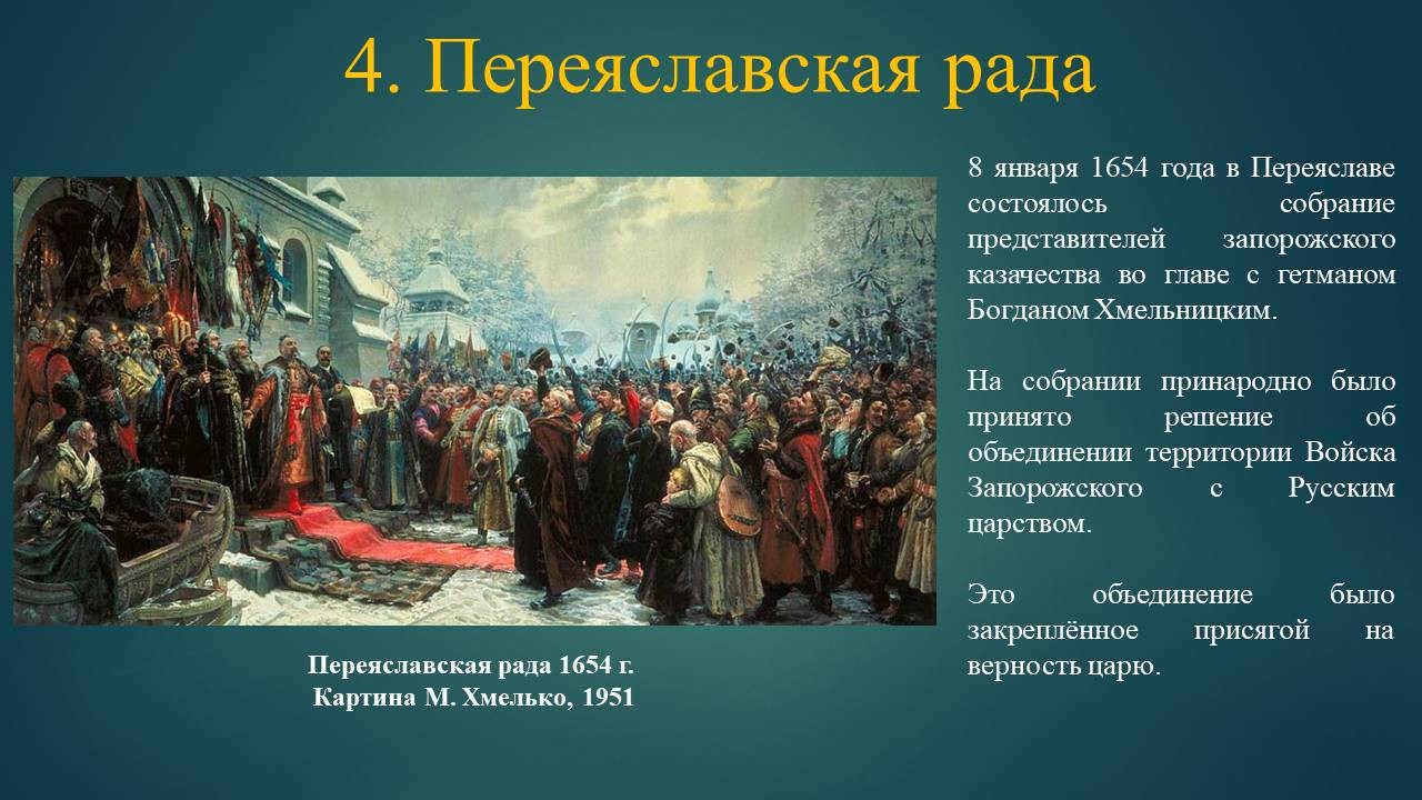 Кто создал переяславскую раду. Переяславская рада 1654 Кившенко.